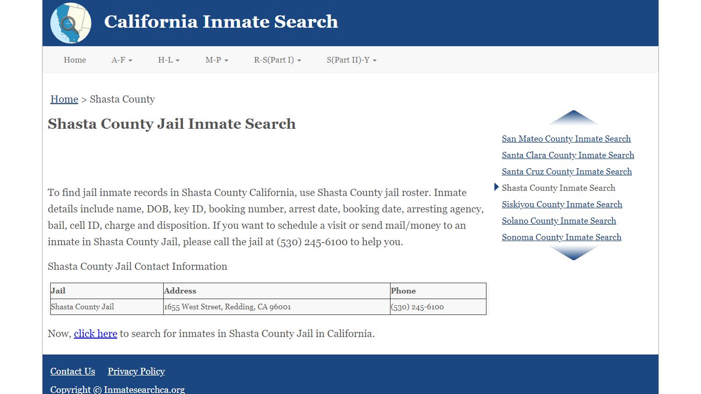 Shasta County Jail Inmate Search