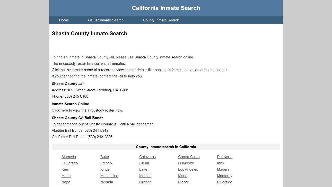 Shasta County Inmate Search