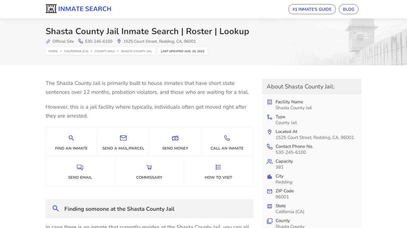 Shasta County Jail Inmate Search | Roster | Lookup